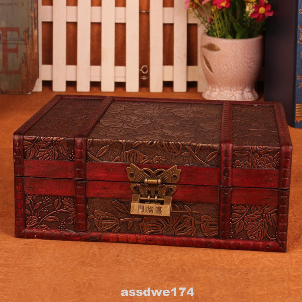 Cuboid Desktop Vintage With Lock Wooden Storage Box