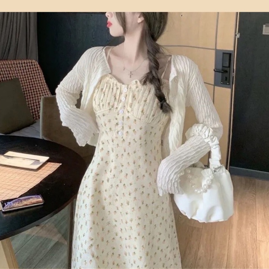 Váy Hoa Nhí Đầm Hoa Hai Dây, Áo Khoác Cardigan Mỏng Thiết Kế Phong Cách Hàn Quốc Cao Cấp - De Mila VHN56 | BigBuy360 - bigbuy360.vn
