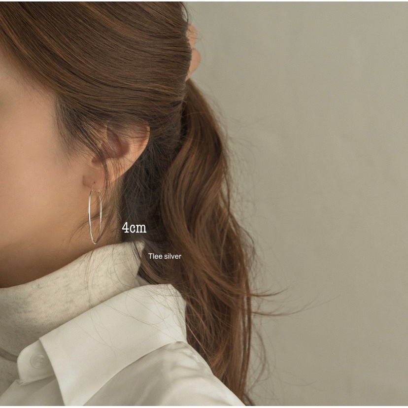 Khuyên tai bạc nữ TLEE tròn trơn bản to nhiều size cá tính TleeJewelry B0296