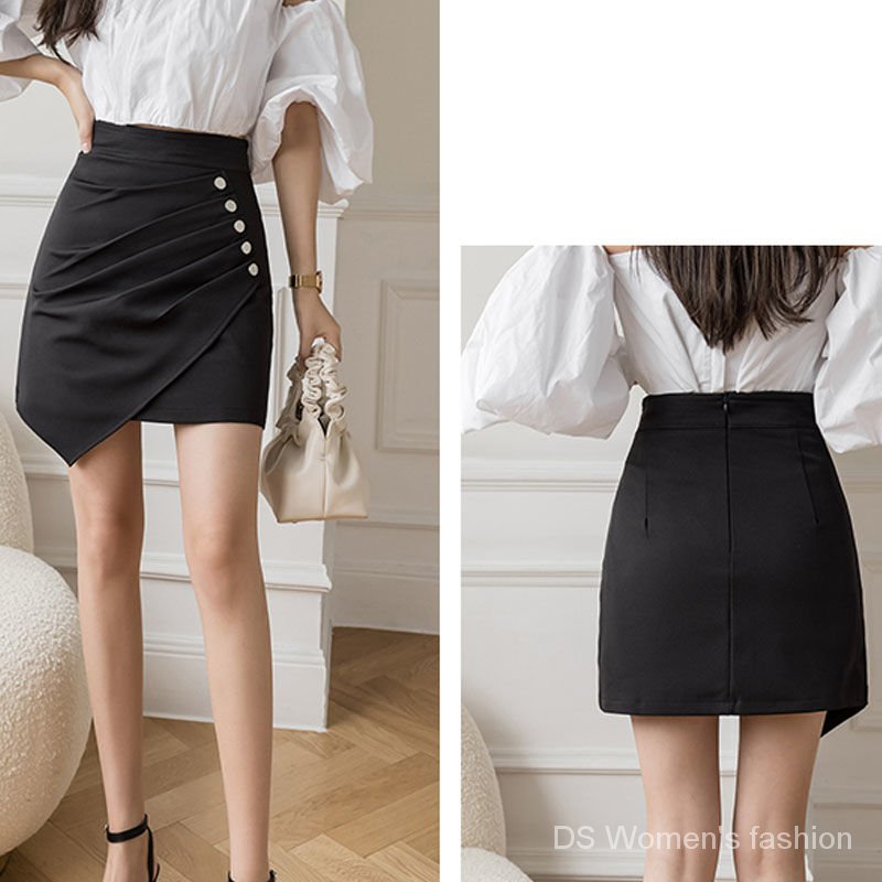 2021New  Sense of DesignAWord Skirt  High Waist Short Skirt  Irregular  Was Thin Package Hip Skirt