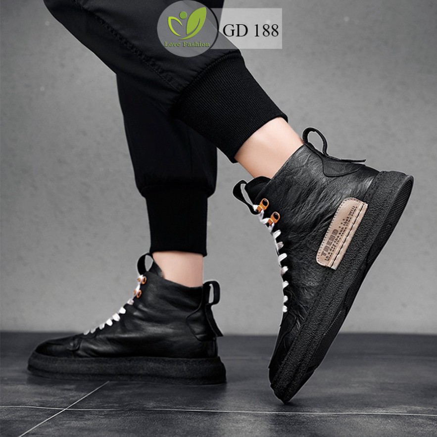 Giày da nam cao cổ màu đen buộc dây cao cấp nhập khẩu GD188