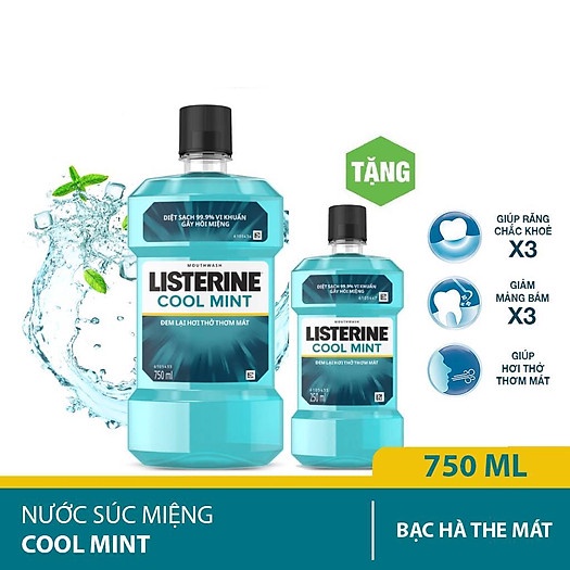 COMBO 2 CHAI NƯỚC SÚC MIỆNG LISTERINE 750ML+ 250ML -  Thái Lan