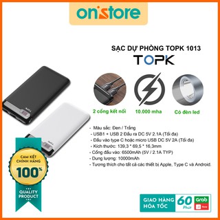 Pin Sạc Dự Phòng TOPK I1013 10000mAh, Pin Sạc Dự Phòng Chính Hãng, Sạc Dự phòng, Màn Hình Kỹ Thuật Số Cao Cấp Giá Rẻ