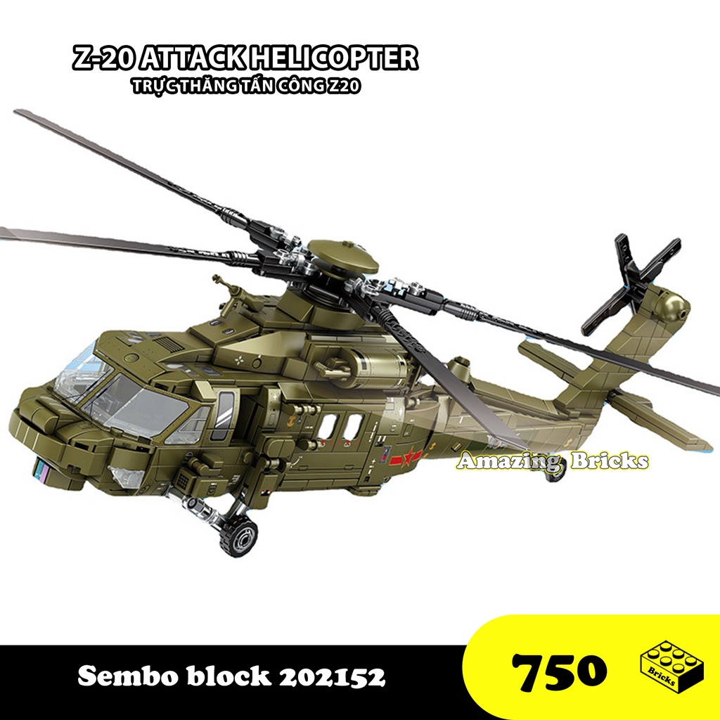 Đồ chơi Lắp Ráp Máy Bay Trực Tấn Công Z-20, Sembo Block 202152 Attack helicopter Z20, Xếp hình thông minh [750 Mảnh]