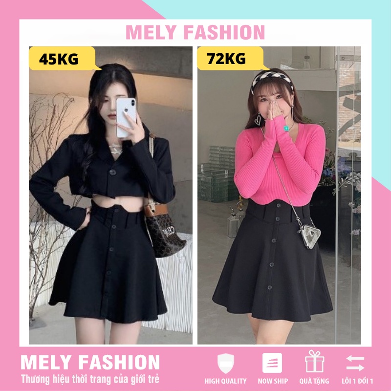 Chân váy xòe ngắn lưng cao NỊT BỤNG ôm eo có BIGSIZE màu đen trẻ trung năng động vải dày CV43