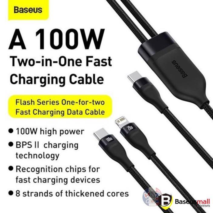 Cáp sạc nhanh 3 đầu Baseus Flash Series 3in1, dây sạc nhanh và truyền số liệu 3 đầu M+L+C đa năng tiện dụng