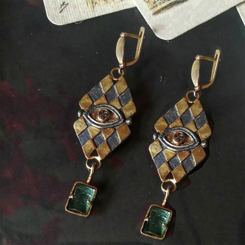 Bông Tai Kim Loại Hình Thoi Phong Cách Vintage