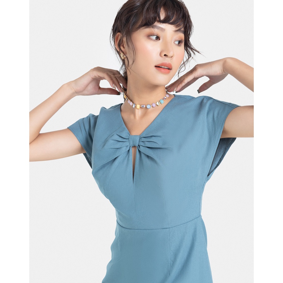 Đầm Dáng JUNO Lửng Xếp Ly Cổ, Xẻ Lai JNDLU010