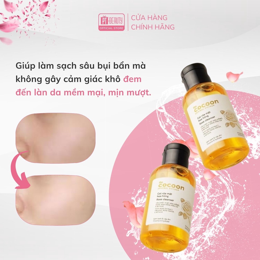 Gel rửa mặt hoa hồng thuần chay COCOON trắng sáng da 140ml