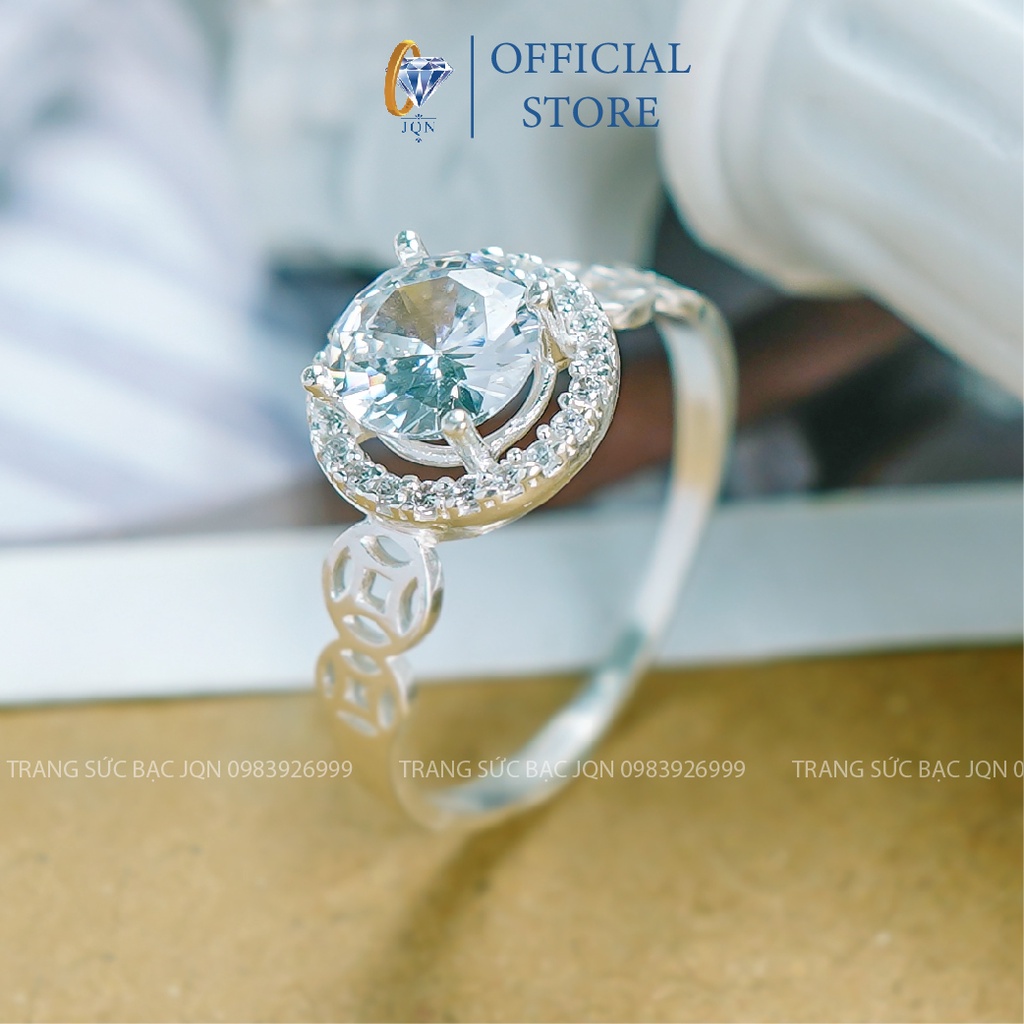 Nhẫn Kim Tiền Bạc Thật JQN Nhẫn Nữ Hột Đá Trắng Cực Đẹp N08