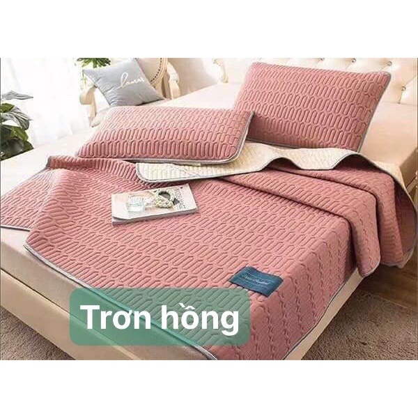 Chiếu điều hòa cao su non 5D Tencel,kích thước m6/m8/2m2, mẫu trơn hồng