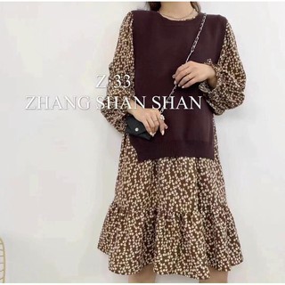 Set váy hoa nhí pha thân len
