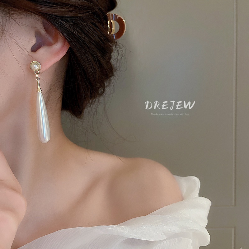 DREJEW Khuyên taimạ bạc hình giọt nước đính ngọc trai phong cách cổ điển thời trang cao cấp
