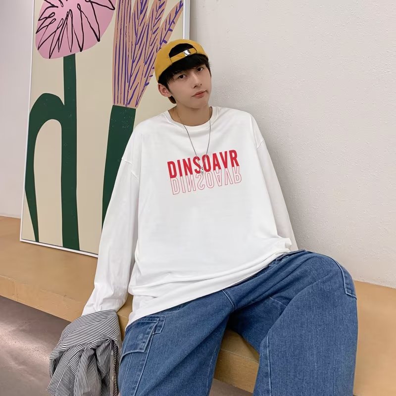 Áo Thun Tay Dài Dáng Rộng In Chữ Phong Cách Hip Hop Đường Phố Hàn Quốc Thời Trang Cho Nam Và Nữ size M-5XL