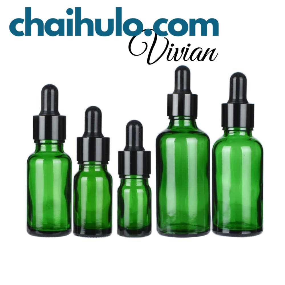 20ml - Lọ Chiết Mỹ Phẩm Lọ Chiết Serum Mini Chai Lọ Thủy Tinh Đựng Tinh Dầu Màu Xanh lá Nắp Bóp Đen/Vàng Nhỏ Giọt