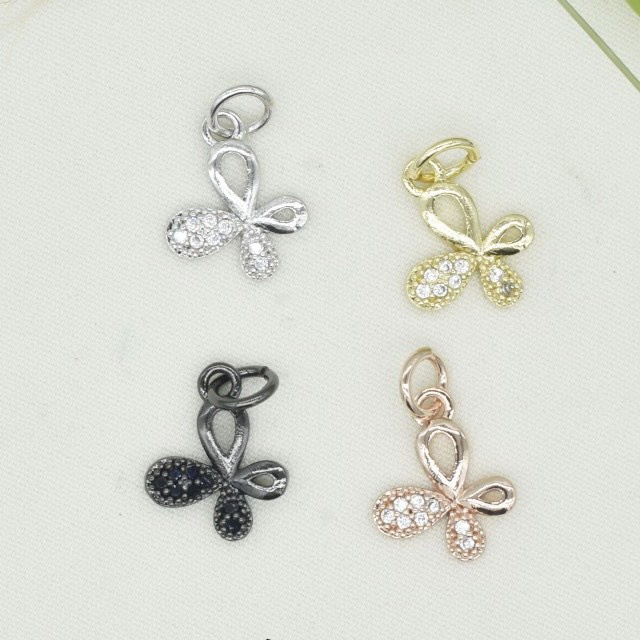 Hồ Điệp Nơ treo nhỏ đính đá - Charm Phụ kiện trang sức xâu vòng tay phong thuỷ nam nữ, chuỗi hạt kim loại đồng zircon