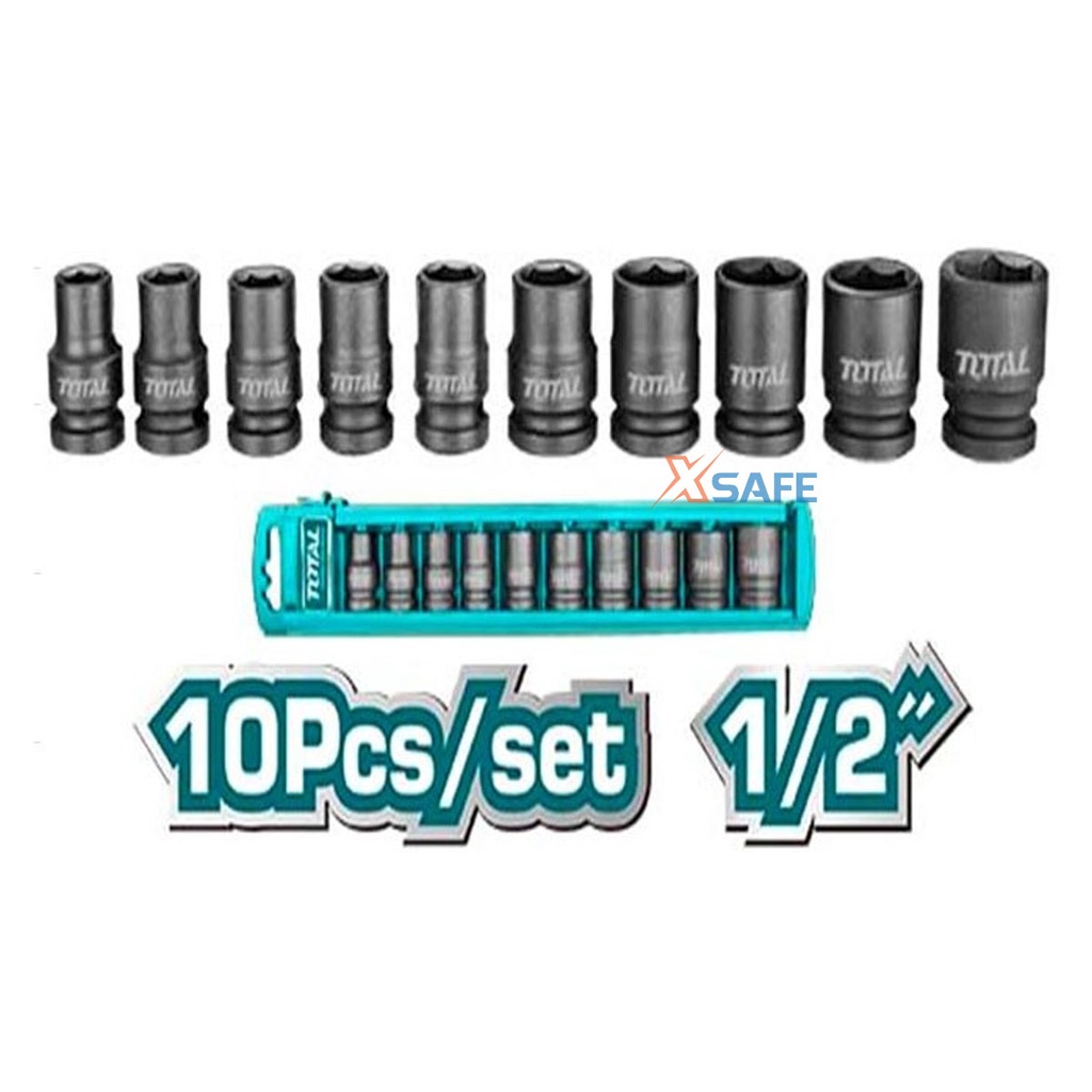 Bộ 10 đầu tuýp Impact DR TOTAL THISTD12101 1/2&quot; dài 38mm kích thước đa dạng 10-24mm Bộ đầu tiếp chất liệu thép CrMo