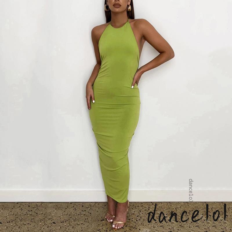 Đầm Khiêu Vũ Hở Lưng Buộc Dây Màu Trơn 1O1 Cho Nữ