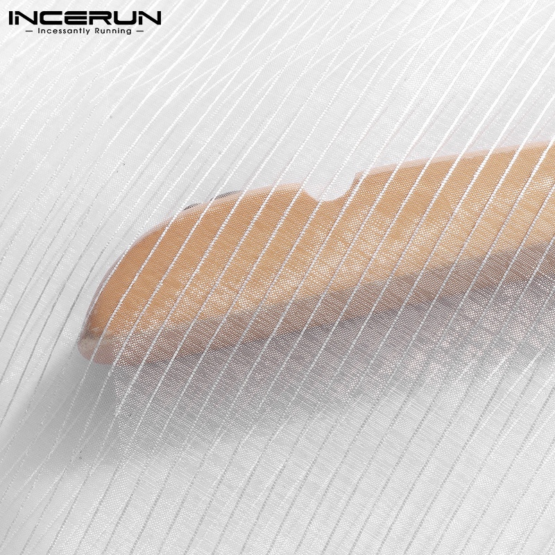 Áo sơ mi INCERUN tay ngắn họa tiết kẻ sọc thời trang cho nam