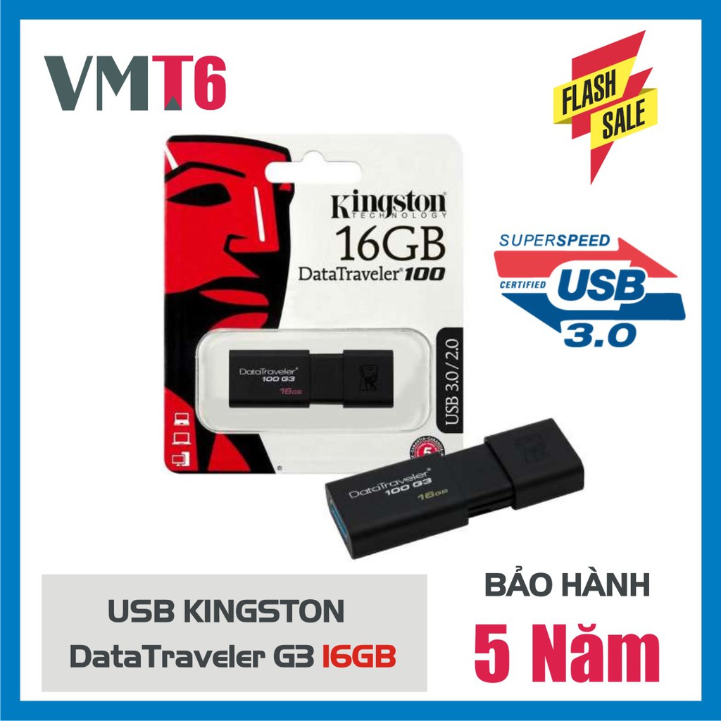 USB Kingston 3.0 DataTraveler 100G3 16GB - Hàng nhập khẩu bảo hành 5 năm!