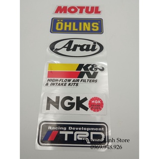 Combo 6 Decal dán xe, tem dán xe nhiều loại, sticker dán xe Motul TRD