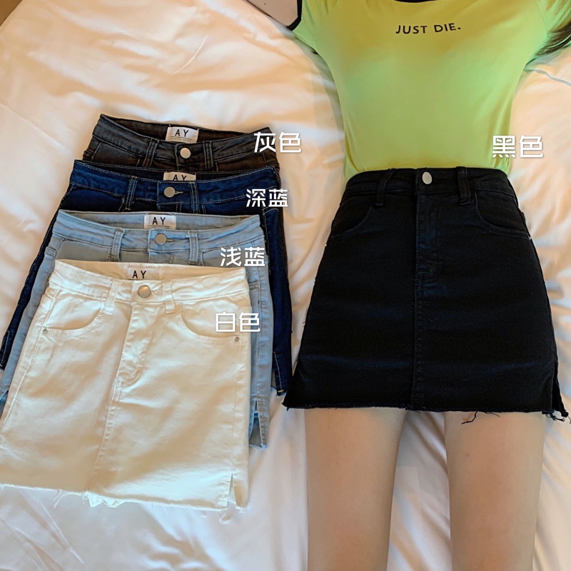 Chân Váy Denim Lưng Cao Xẻ Tà Thời Trang