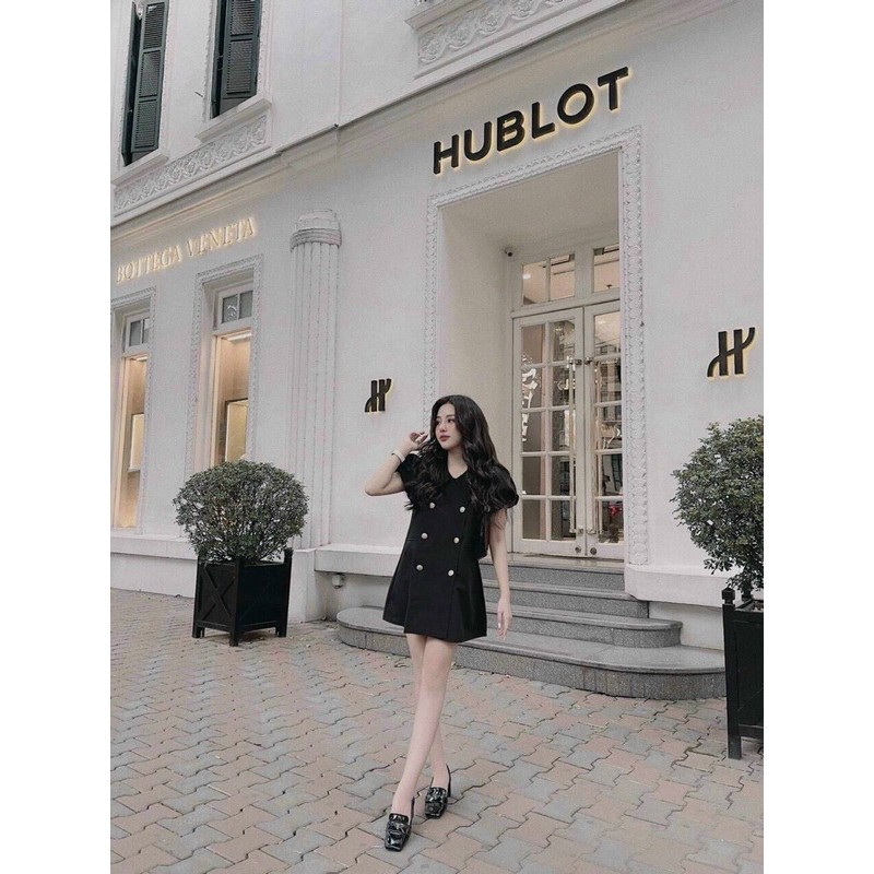 Đầm suông cổ sen tay phồng