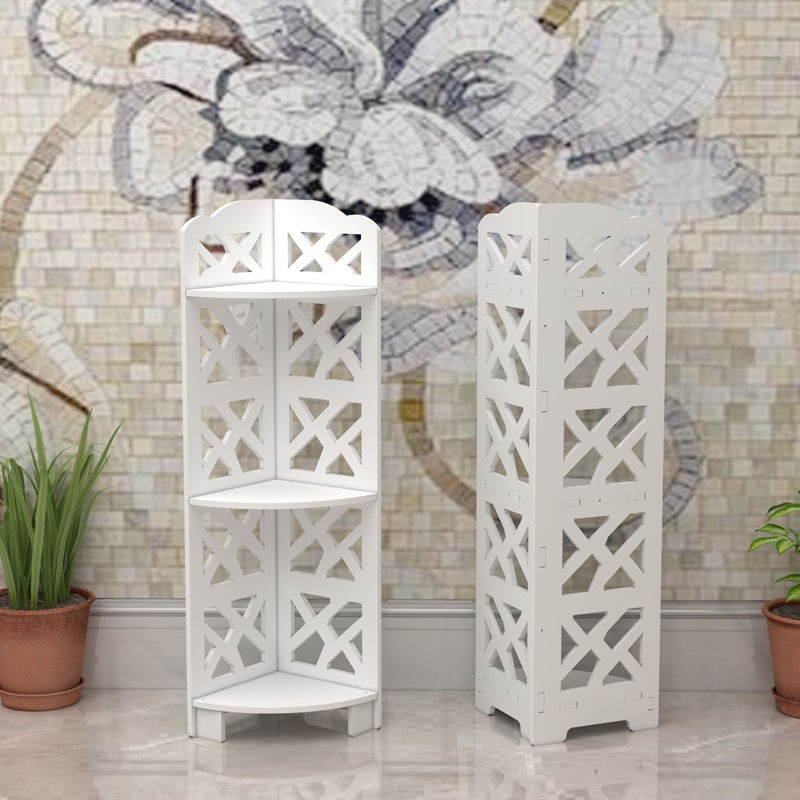 Giá nhà vệ sinh từ sàn đến trần hình tam giác gắn trên ba chân bàn trang điểm để đồ trong phòng tắm | BigBuy360 - bigbuy360.vn