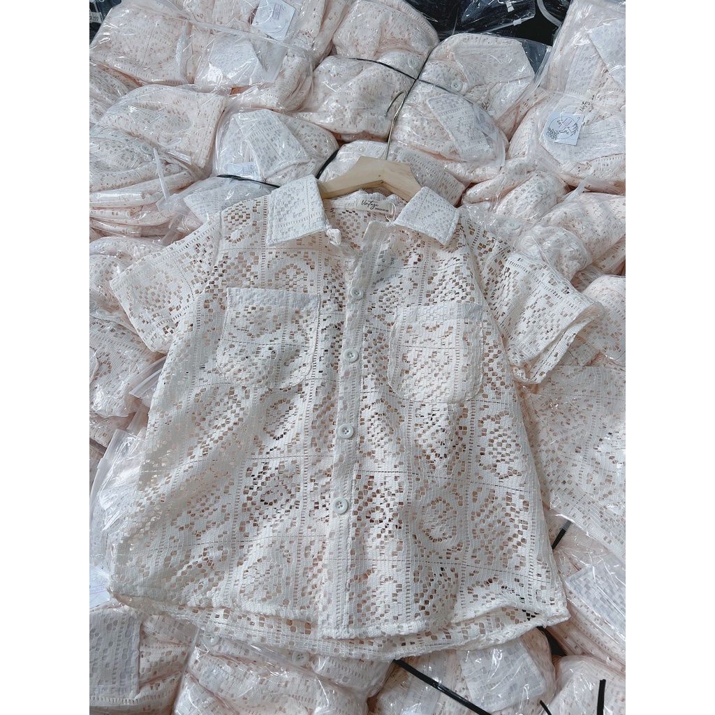 Áo sơ mi ngắn tay ren phong cách Hàn quốc Aosomicoducren29/P0K5