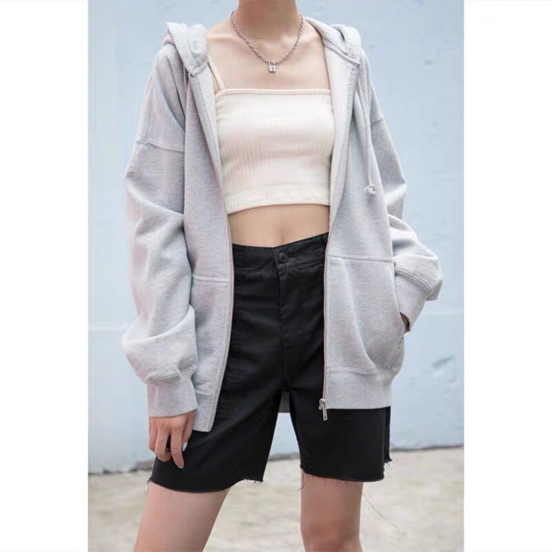 Áo khoác nữ form rộng hoodie có mũ trơn tay bồng có khóa kéo phong cách Hàn Quốc  Áo khoác nữ mùa đông YiiL K01