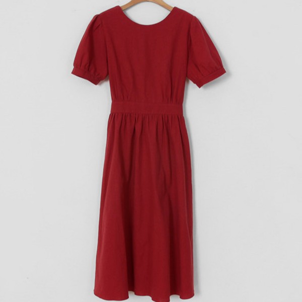 Đầm Midi Tay Ngắn Cổ Tròn Màu Đỏ 34700