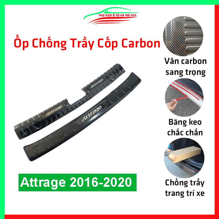 Ốp chống trầy cốp Attrage 2016-2020 vân cacbon sáng bóng