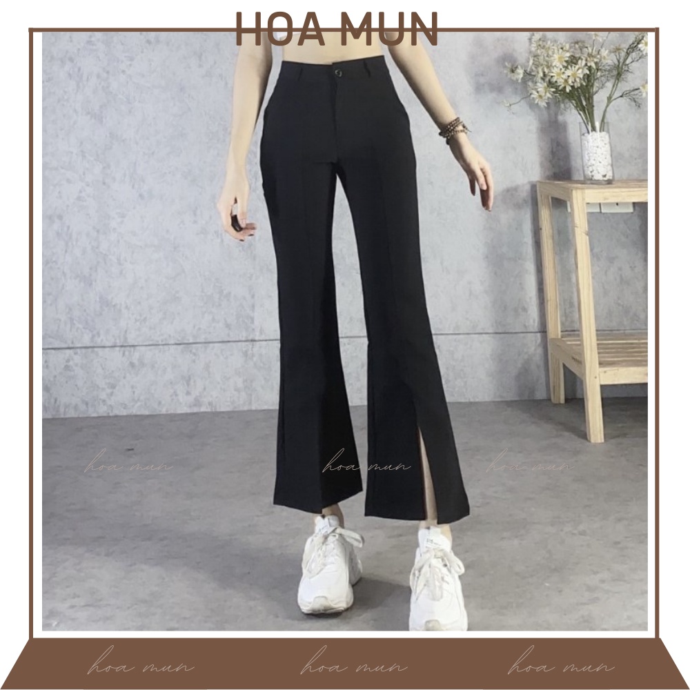 Quần ống loe nữ HoaMun xẻ gấu cạp cao dáng dài nâng mông, Quần tây âu dài công sở lưng cao xẻ tà