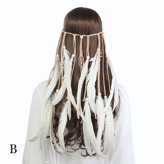 Băng đô cài tóc đính lông vũ phong cách boho dành cho nữ