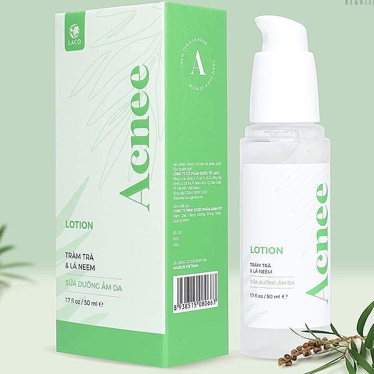 Sữa dưỡng ẩm Lotion Acnee tràm trà và lá neem LACO 50ml giảm mụn giảm thiểu các vùng da bị nổi mụn và cấp ẩm cho làn da