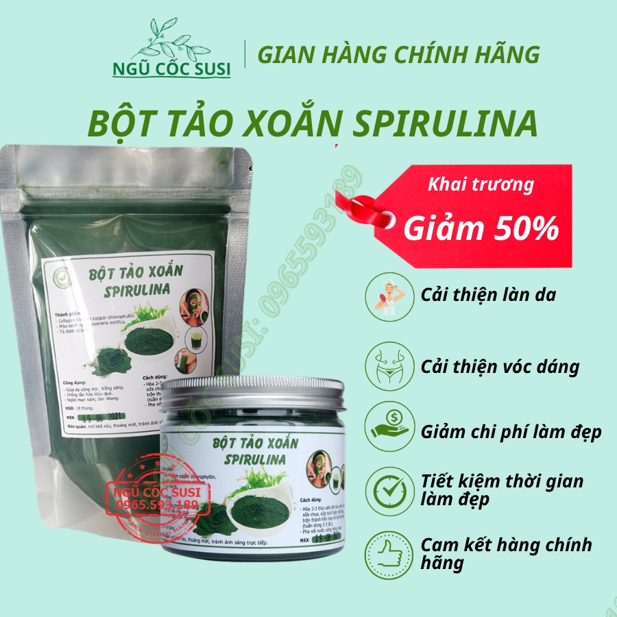 Bột Tảo Xoắn Chính hãng ❤️𝑭𝒓𝒆𝒆𝒔𝒉𝒊𝒑❤️ Bột Tảo Xoắn sấy lạnh tự nhiên loại 20g