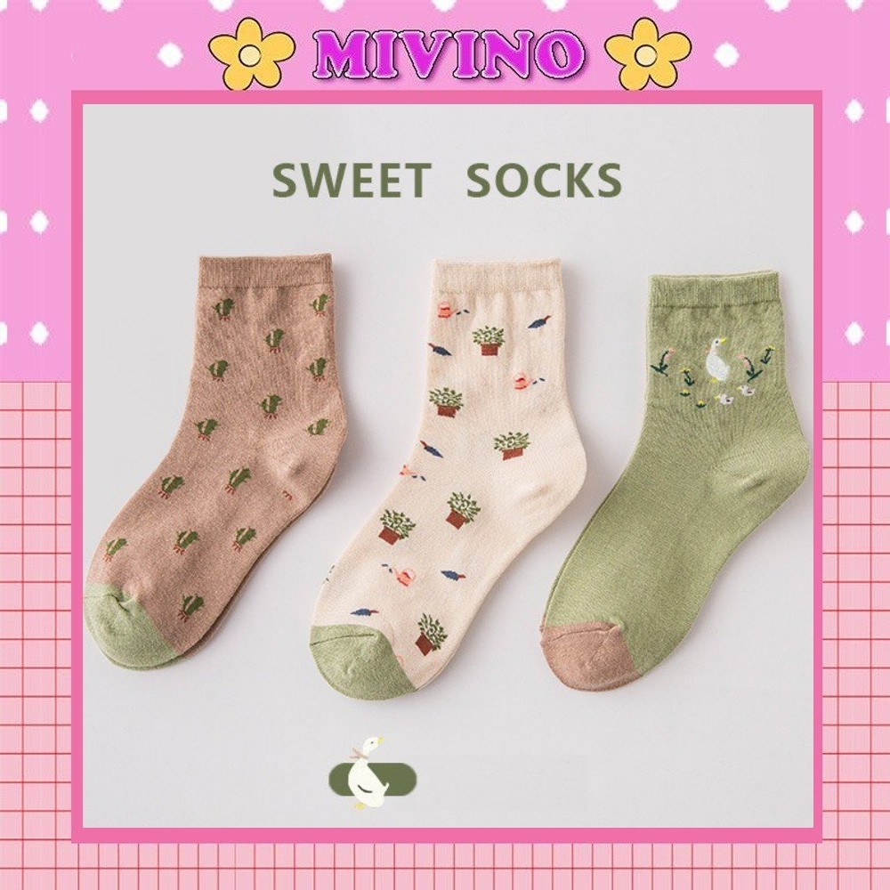 Vớ cổ cao Mivino tất nữ Hàn Quốc in hình chú vịt đáng yêu TN106