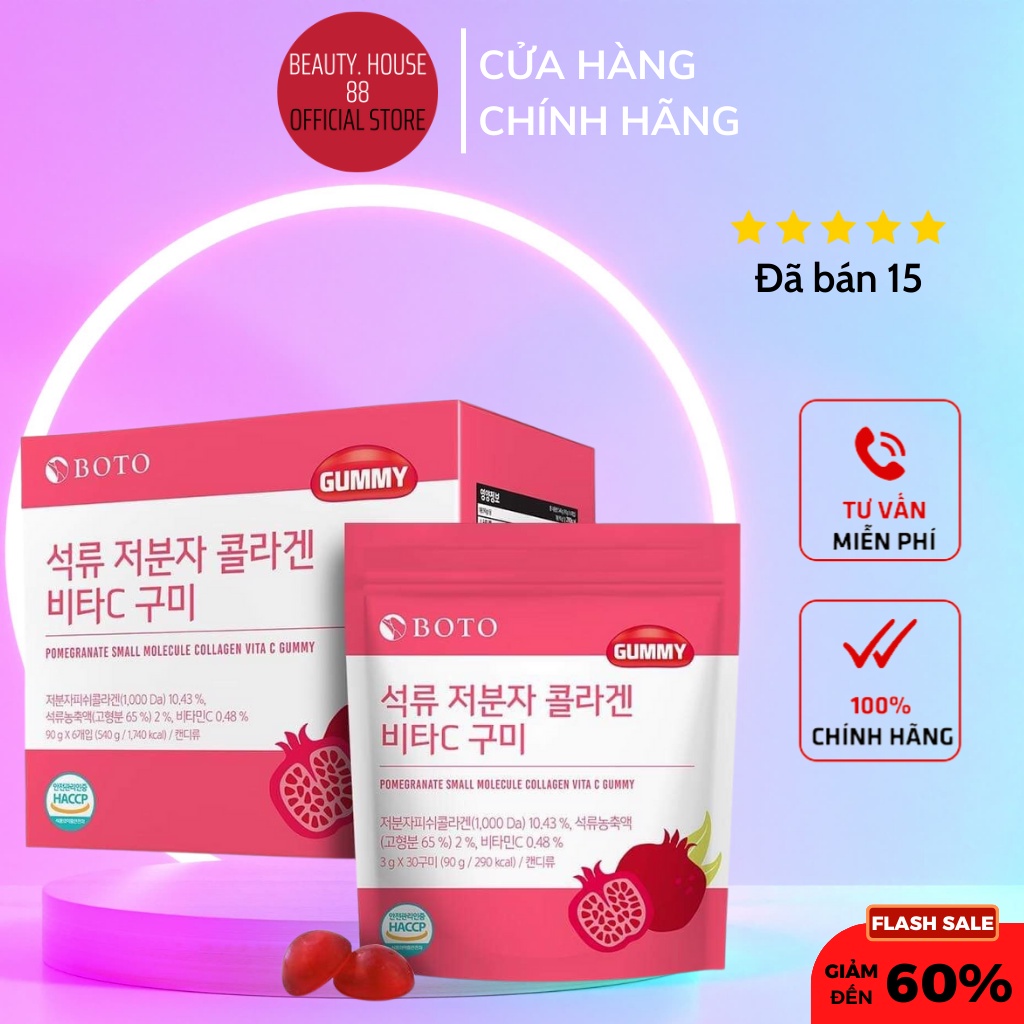 Kẹo dẻo vị lựu Dưỡng da sáng mịn- Boto Collagen Gummy