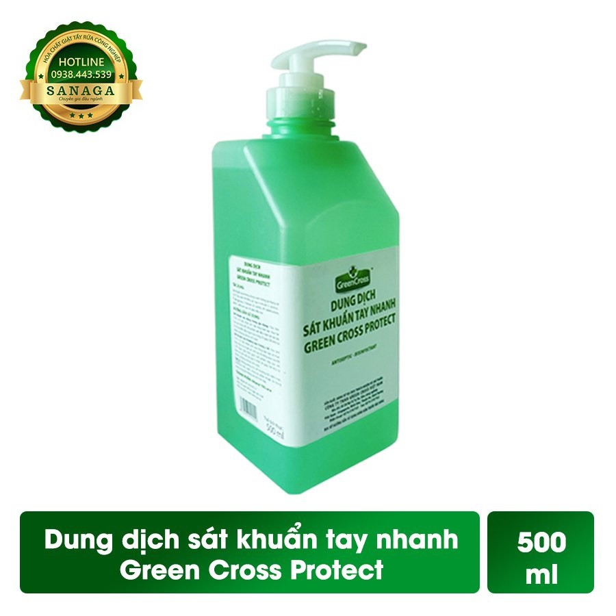 Rửa Tay Khô 💕HÀNG CHÍNH HÃNG💕Dung Dịch Sát Khuẩn Tay Nhanh GREEN CROSS PROTECT chai 500ml - Hương Trà Xanh | Sanaga