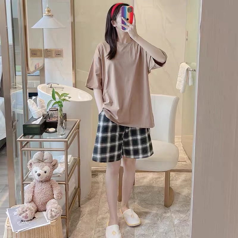 Bộ mặc nhà Bigsize nữ đồ ngủ trơn caro cotton thoáng mát BC23