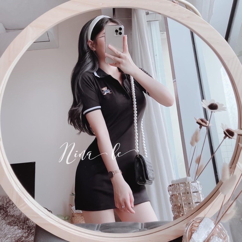 Đầm thun polo thêu gấu bigsize 60-90kg