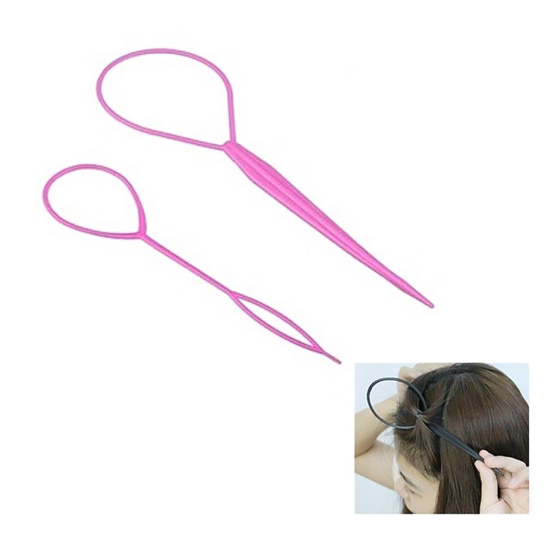 Bộ 2 dụng cụ nhựa màu hồng tạo kiểu tóc búi DIY tiện dụng cho nữ