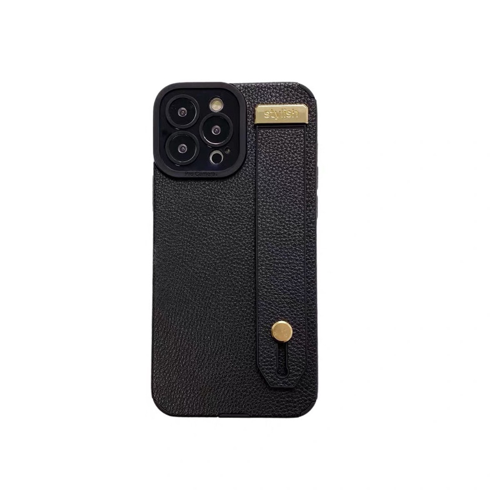 Ốp Điện Thoại Da Cao Cấp Có Dây Đeo Chống Rơi Cho iphone 11 12 13 pro max 14 xs xr x 7 8plus se 3 Đen
