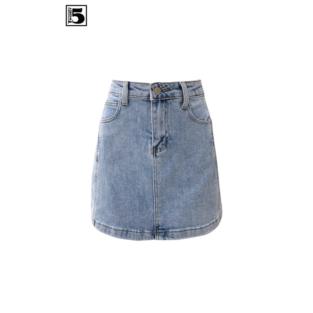 Chân váy jeans nữ Twentyfive chữ A ngắn năng động cạp cao tôn dáng vải mềm co dãn 3753