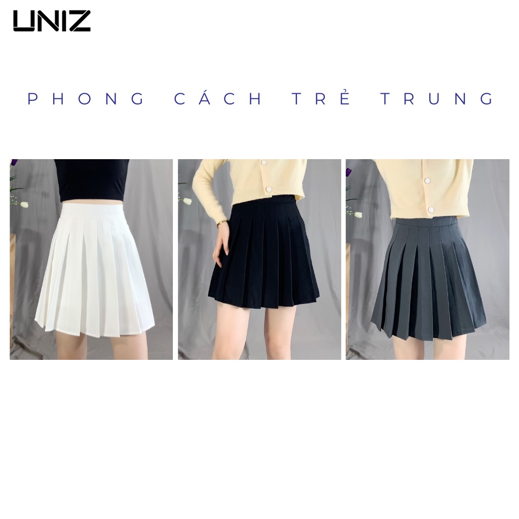 Chân Váy Tennis Chữ A UNIZ CV301, Dáng Ngắn Xếp Ly Vải tuyết mưa Có quần Lót Trong