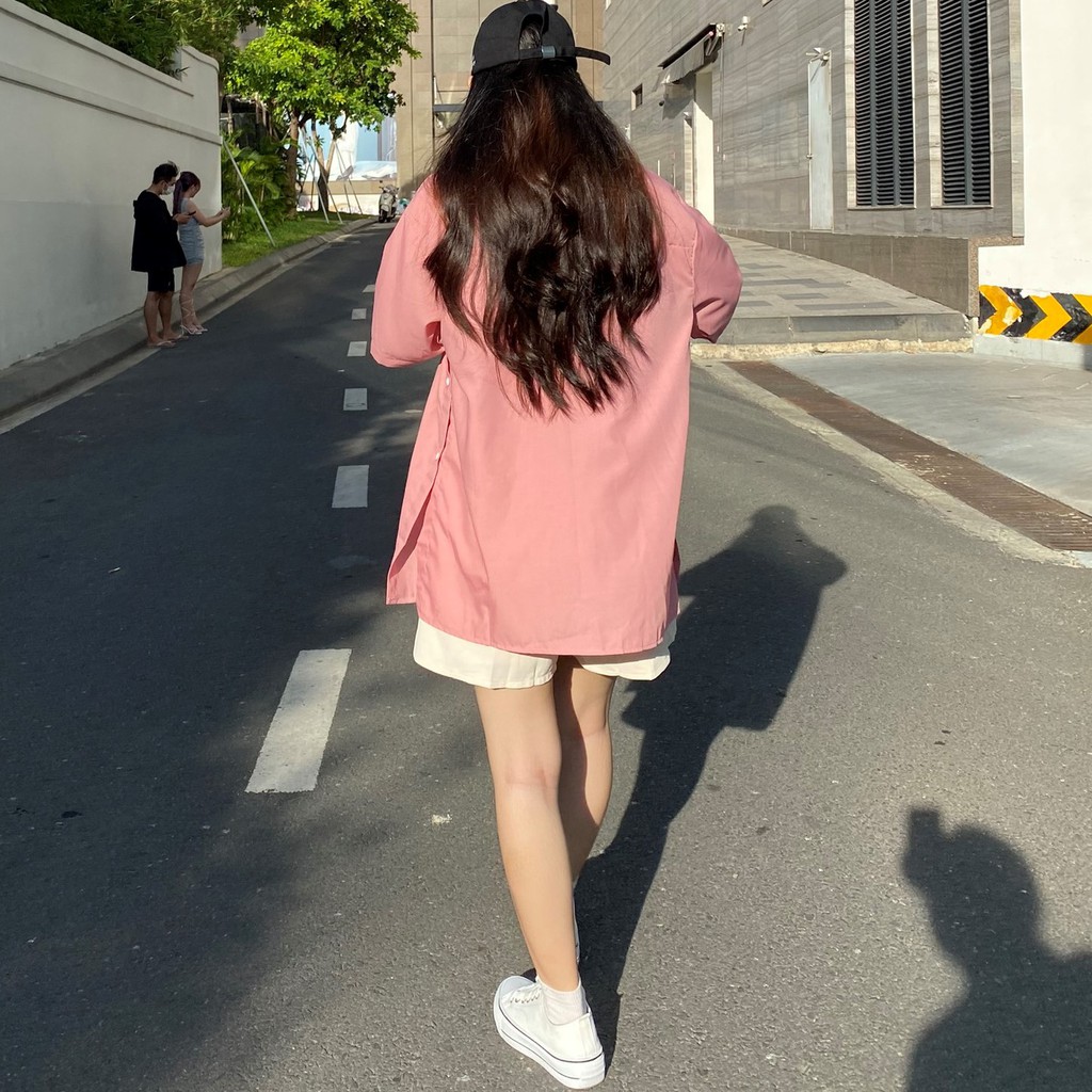 Áo sơ mi nữ form rộng, áo sơ mi nút sườn form rộng chất kate mềm thoáng mát