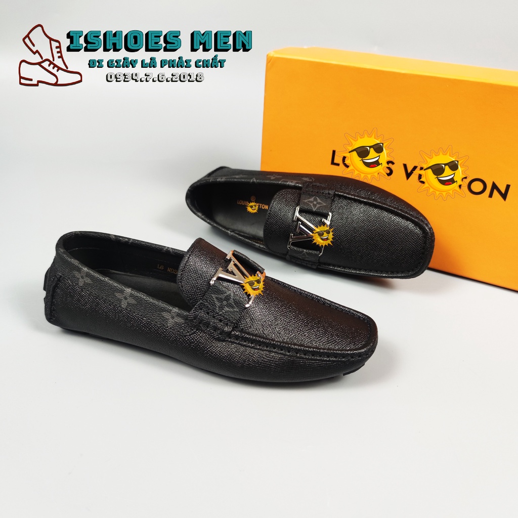 Giày Lười Moca LV Nam Cao Cấp Hoa Viền Thời Trang Da Bò xịn Chuẩn form Full Box Bảo Hành 1 năm