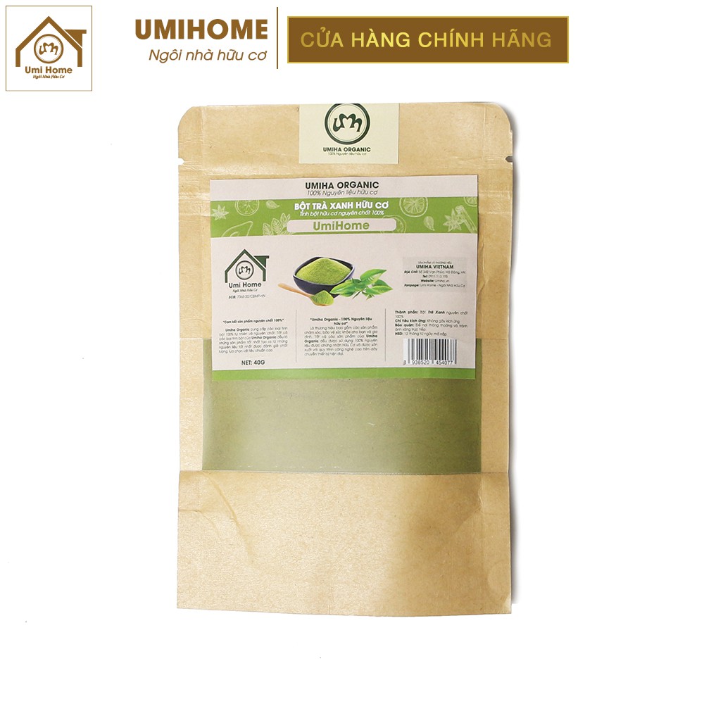 Bột Trà Xanh hữu cơ UMIHOME nguyên chất | Green tea powder 100% Organic 40G