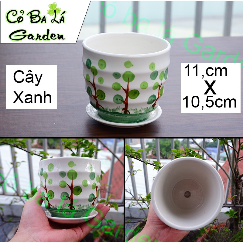 Chậu cây Gồm Sứ trồng cây cảnh (kèm Đĩa lót), cây để bàn Kích thước 11x10,5x10cm