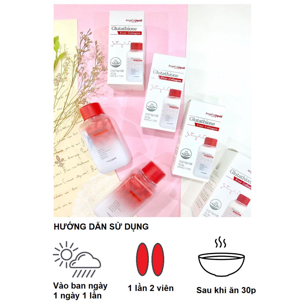 Viên uống trắng da Cấp nước Hàn Quốc Glutathione 7 day Angle’s Liquid Oneday Collagen Lọ 72 viên